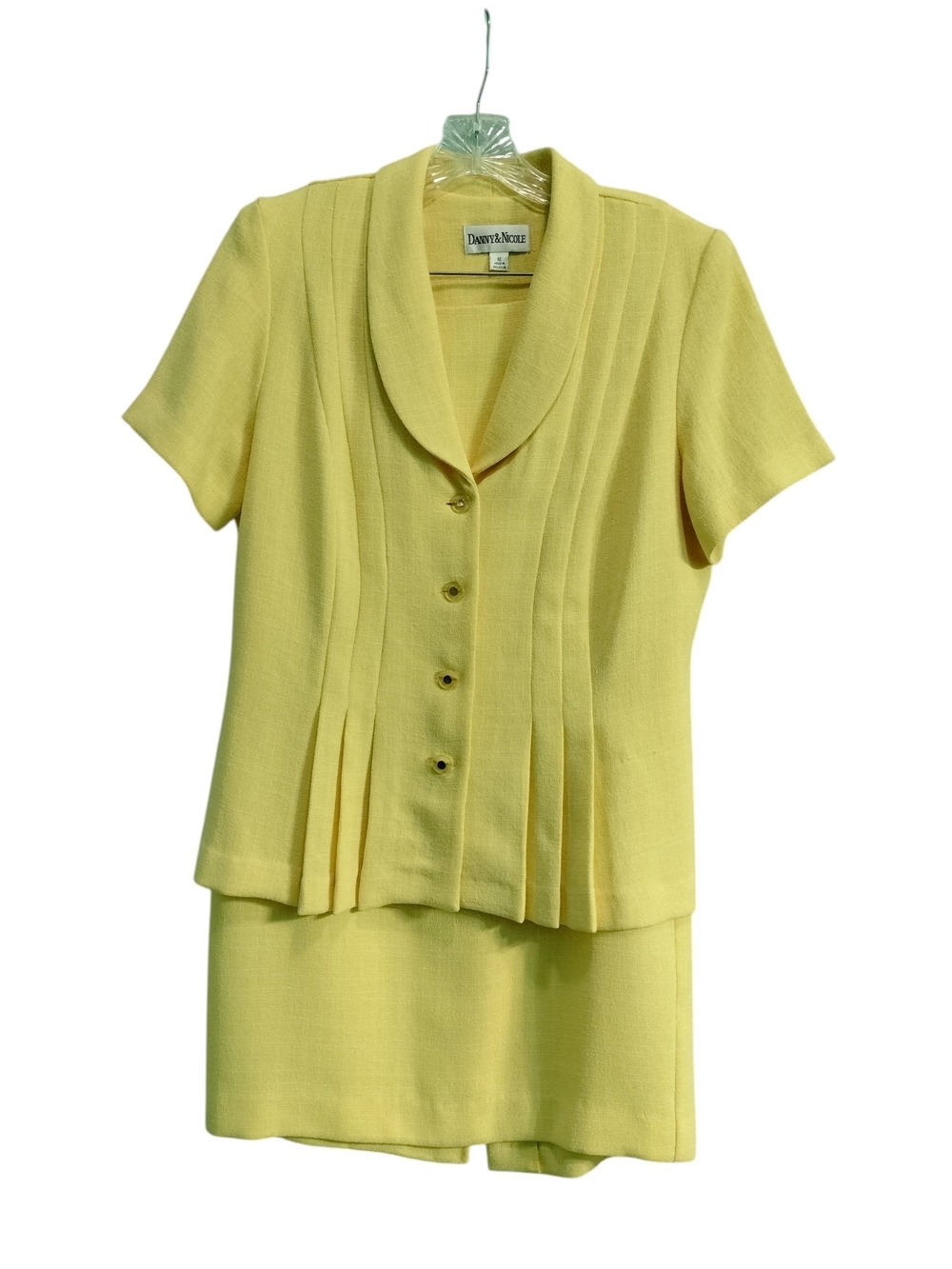 Vintage Danny & Nicole 🍋🍋 Yellow Pleated Short Sleeve Skirt Suit Size 12